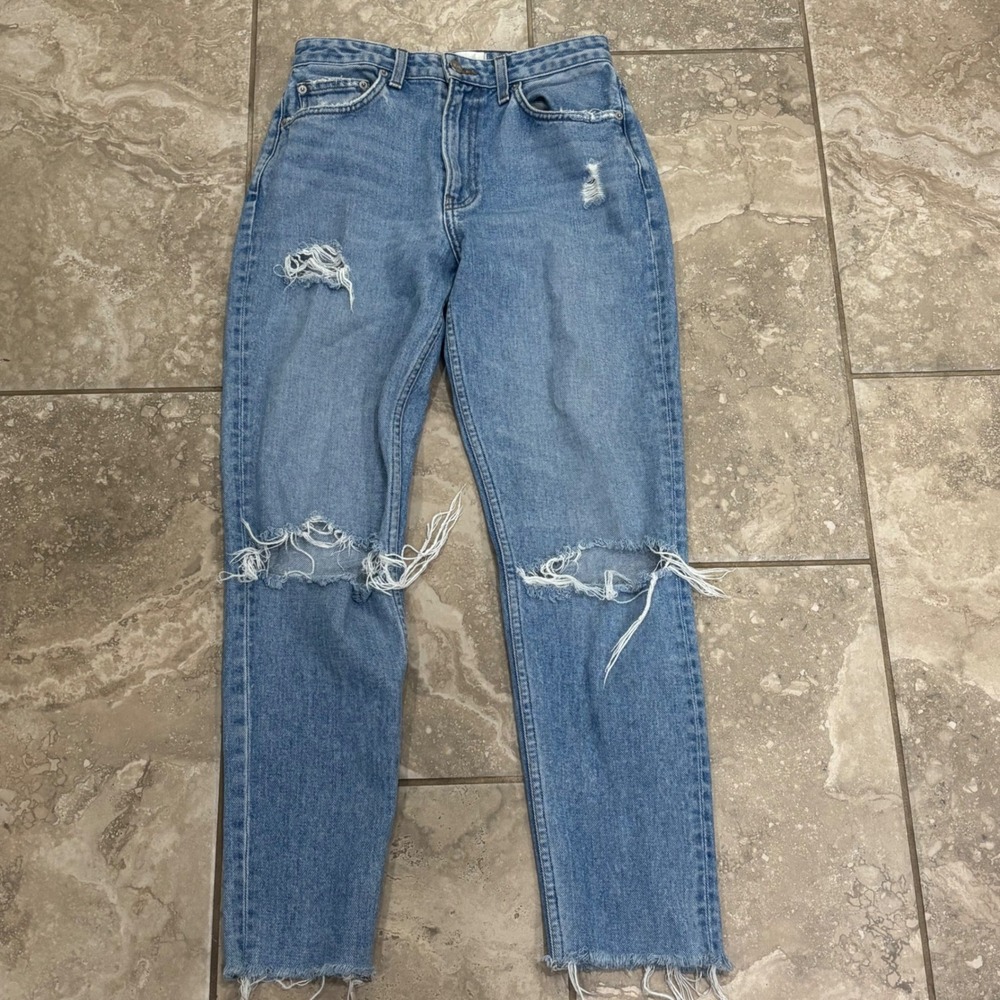Reformation High Rise Cigarette Jeans Destroy 1 Distressed Light Wash 27